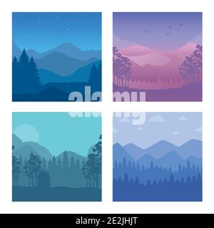 four abstract landscapes scenes backgrounds Stock Vector