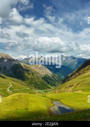 Mountain landscape along the road to Stelvio pass, Sondrio province ...