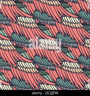 Vintage seamless psychedelic pattern with hand-drawn wings feathers. Vector doodle illustration Stock Vector