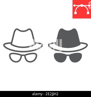 Spy agent line and glyph icon, security and detective, hacker sign vector graphics, editable stroke linear icon, eps 10. Stock Vector