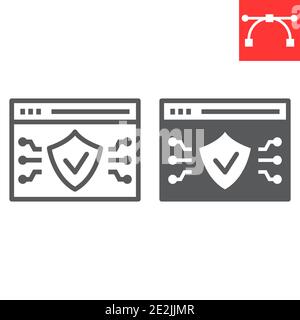 Web browser protection line and glyph icon, security and shield, web antivirus sign vector graphics, editable stroke linear icon, eps 10. Stock Vector