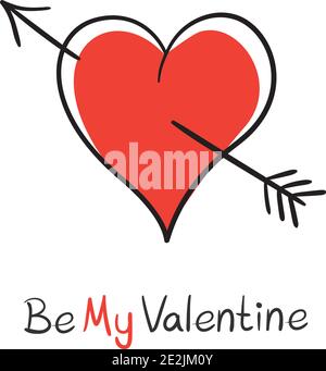 Be My Valentine heart pierced arrow Stock Vector