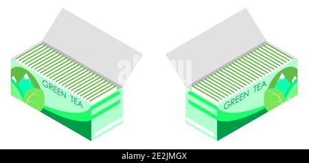 cardboard box of green tea bags. Slimming and healthy lifestyle tea. Vector Stock Vector