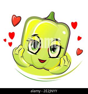 Bell pepper cheerful smile. Juicy red vegetable with a muzzle. Cartoon style. Isolated over white background. Vector illustration. Stock Vector