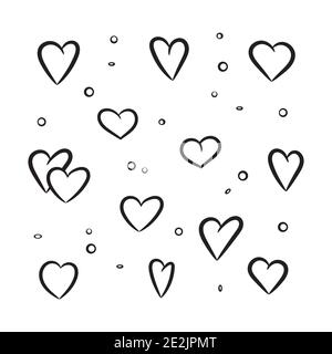A set of painted hearts. Design elements for your creativity. Contour drawing. Stock Vector