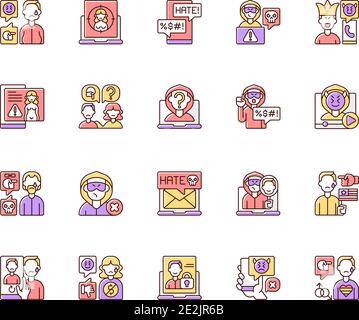 Cyberbullying RGB color icons set Stock Vector