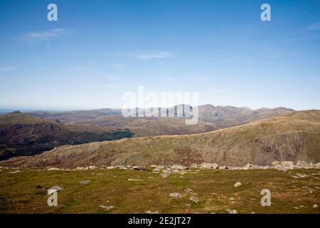 Scafell Pike and Scafell viewed from Dow Crag near The Old Man of Coniston Lake District Cumbria England Stock Photo