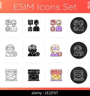 Online hate icons set Stock Vector