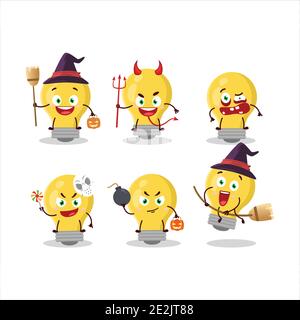 Halloween expression emoticons with cartoon character of bulb lamp. Vector illustration Stock Vector