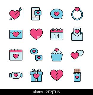 Valentine icon set. Happy valentine day with colorline style. Stock Vector