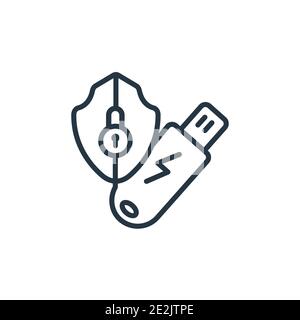 Pendrive security outline vector icon. Thin line black pendrive security icon, flat vector simple element illustration from editable internet security Stock Vector