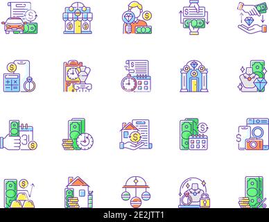 Pawn shop RGB color icons set Stock Vector