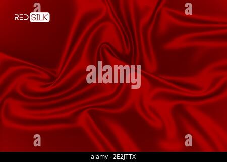 Silk red background vector. Satin fabric abstract cloth. Luxurious shiny drapery elegant fashion silky texture. Soft backdrop design smooth textile Stock Vector
