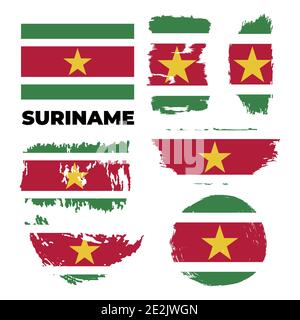 Brush painted grunge flag of Suriname country. Independence day of Suriname. Stock Vector