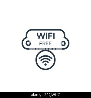 Free wifi outline vector icon. Thin line black free wifi icon, flat vector simple element illustration from editable hotel concept isolated on white b Stock Vector