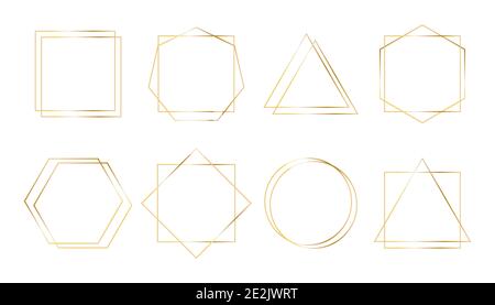 Geometric golden vector frames. Simple shapes thin line borders for invitations, wedding decor. Art deco style Stock Vector