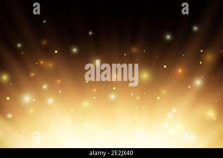 Abstract glowing burning fire light rays with sparcs and particles over black background. Stock Vector