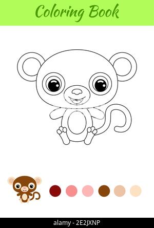 Coloring book little baby monkey sitting. Coloring page for kids. Educational activity for preschool years kids and toddlers with cute animal. Stock Vector