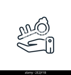 Hanging over the key outline vector icon. Thin line black hanging over the key icon, flat vector simple element illustration from editable gestures co Stock Vector