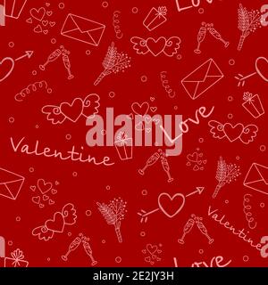 Cute valentine's seamless pattern with hearts on red background. Stock Photo