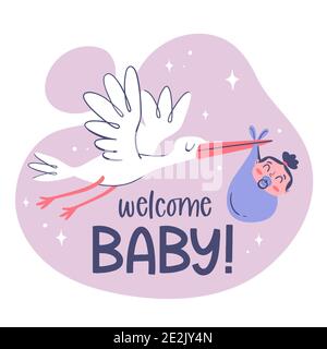 Handgezeichnete Baby-Shower-Karte – Storch Mit Baby – Süß & Persönlich Für Eltern & Familie