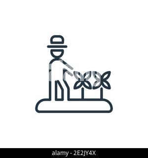 Gardener with hat outline vector icon. Thin line black gardener with hat icon, flat vector simple element illustration from editable humans concept is Stock Vector