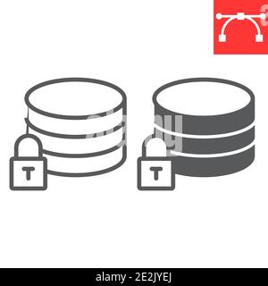 Secure data line and glyph icon, security and computing, database sign vector graphics, editable stroke linear icon, eps 10. Stock Vector