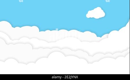 blue sky with clouds background with copy space, paper cut style vector illustration Stock Vector