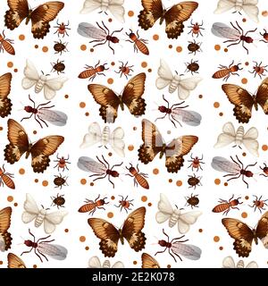 Different insects seamless pattern white background illustration Stock Vector