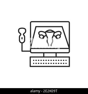 Ultrasonic diagnostic female reproductive system line icon. Outline ...