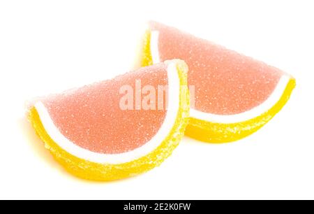 Grapefruit Candy Fruit Slice Isolated on a White Background Stock Photo