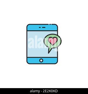 Phone lineal color icon with chat and heart. love message symbol. simple design editable. Design template vector Stock Vector