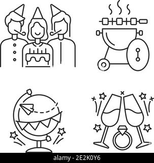 Family holiday party linear icons set Stock Vector