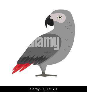 African grey jaco parrot icon in flat style. Exotic tropical bird symbol on white background Stock Vector