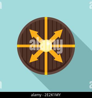 Viking round shield icon, flat style Stock Vector