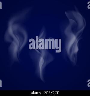 Smoke waves collection isolated on dark background. Trickles of cigarettes smoke vector set. Stock Vector