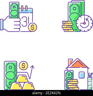 Hockshop RGB color icons set Stock Vector