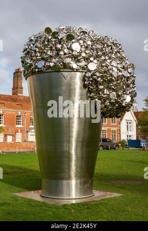 'When Soak Becomes Spill', by Subodh Gupta, Salisbury Cathedral Close, Salisbury, Wiltshire, UK. Stock Photo