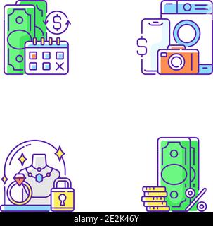 Loan office RGB color icons set Stock Vector