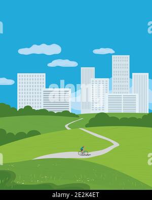 Summer city park flat color vector poster Stock Vector
