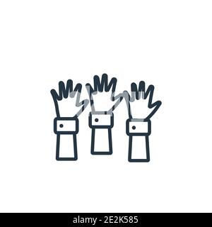 Hands up outline vector icon. Thin line black hands up icon, flat vector simple element illustration from editable gestures concept isolated stroke on Stock Vector