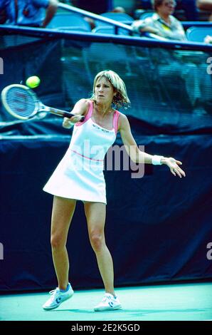 Chris Evert-Lloyd returns a shot during the Women's 1981 US Open