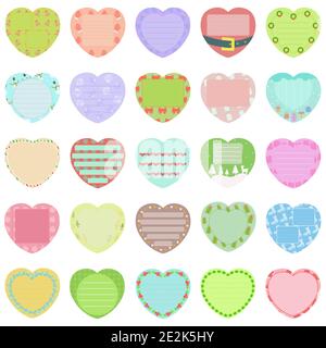 Vector set of pastel Christmas winter gift tags, cute colorful hand drawn illustration, blank label in heart frame with doodle pattern for decoration Stock Vector