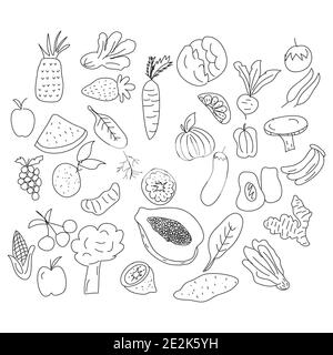 Fruits and vegetables doodle set. Hand drawn vector illustration Stock Vector