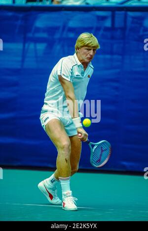 Boris Becker (GER) competing at the 1985 US Open Tennis Championships. Stock Photo