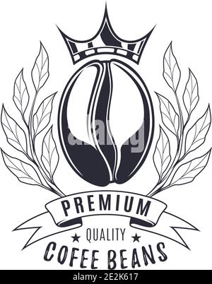 Premium quality coffee beans logo design template isolated on white background. Stock Vector