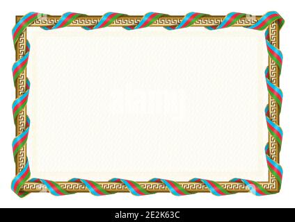 Horizontal  frame and border with Azerbaijan flag, template elements for your certificate and diploma. Vector. Stock Vector