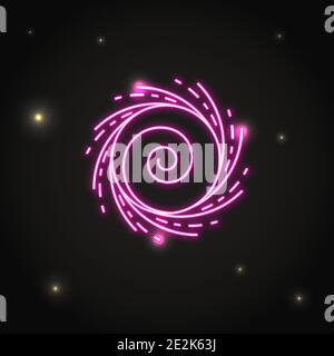Neon black hole icon in thin line style. Space object electric light symbol in dark sky. Stock Vector