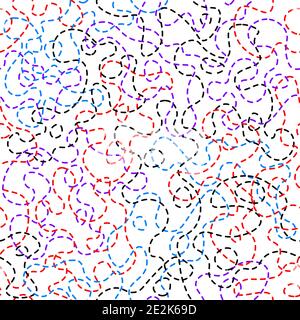 Dash, stroke, stripe path lines. Colored dotted lines curves seamless pattern Stock Vector