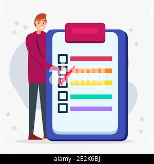man with clipboard for fill out the questionnaire concept vector illustration Stock Vector